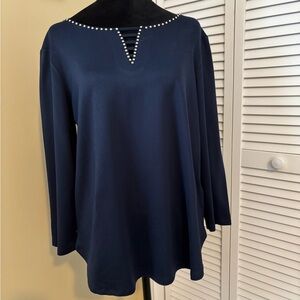 Navy Blue Women's Top with Stud Accents